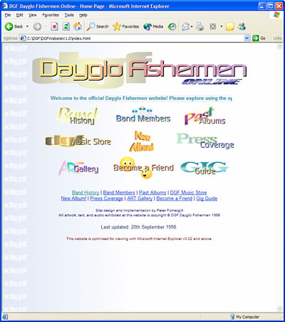 Dayglo Fishermen Homepage, April 1998 - October 1999